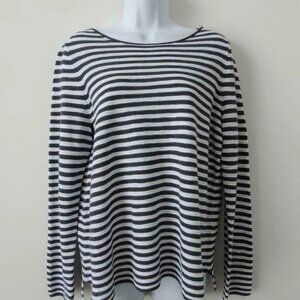 NWT EILEEN FISHER Graphite White Organic Linen Cotton Bateau Neck Top Sweater L